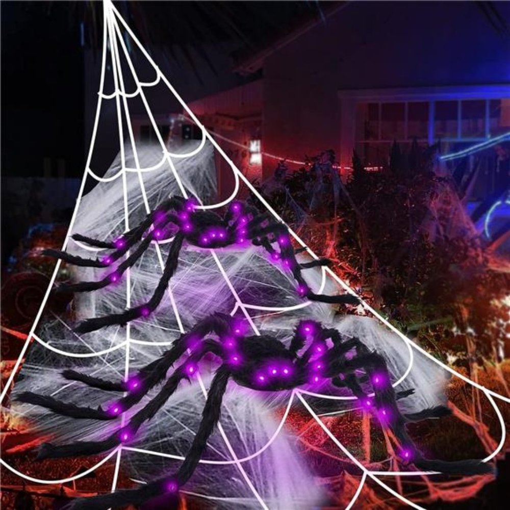 50" Halloween Light up Spider (2 Pack) with 200" Spider Web Halloween Spider